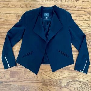 Worthington JCPenney Black Open Front Zipper Sleeve Blazer Jacket Petite Small